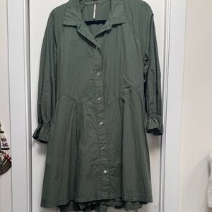 Free People Olive Green Button-Down Dress